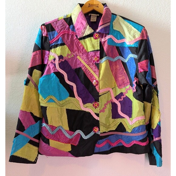 Choices Womens Jacket Size M Medium Multicolored Ruffled Ribbon Wooden (887m) - Picture 1 of 3